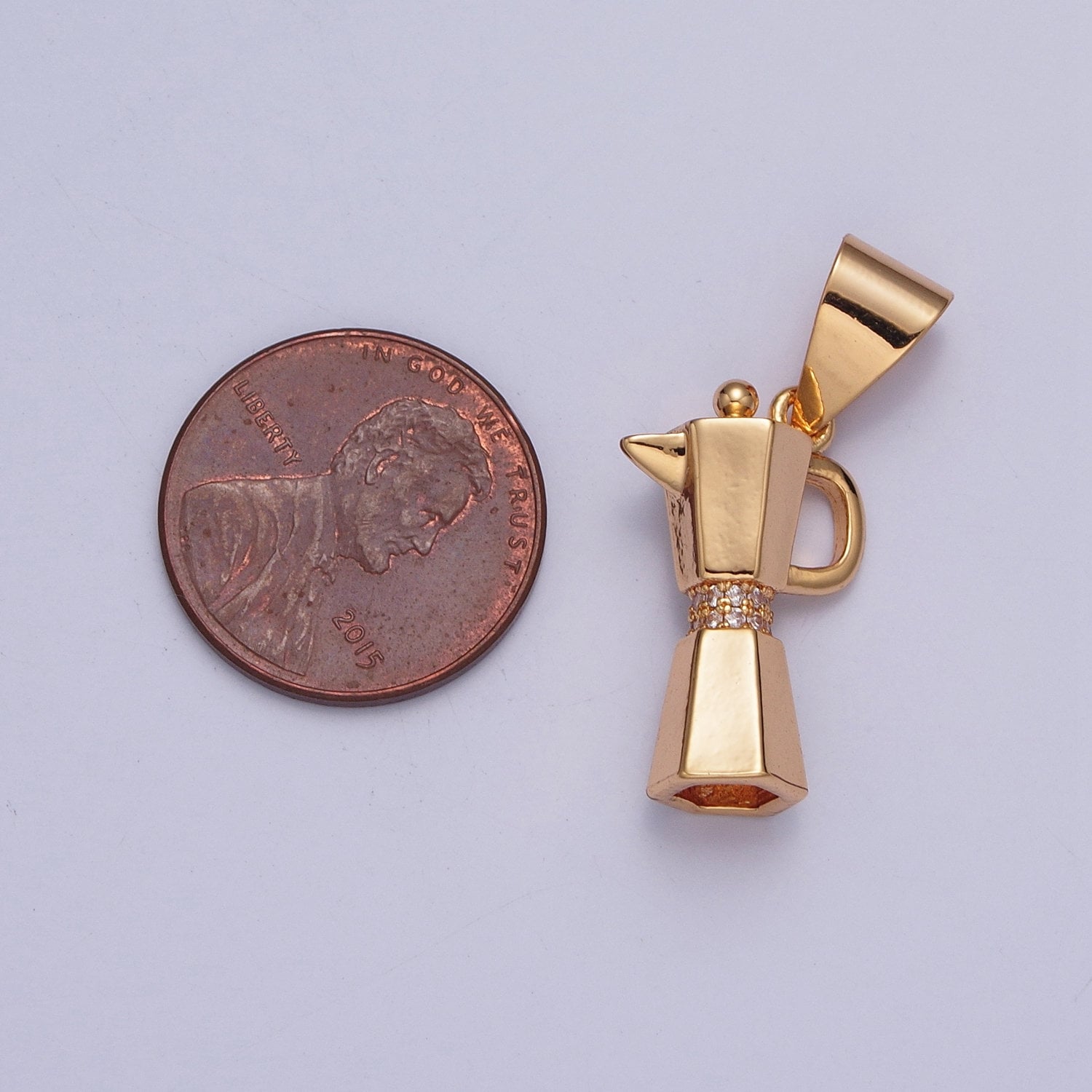 18K Gold Plated Dainty Blender Micro Pave CZ Pendant, Coffee Maker French Press Processor Gold Plated Charm | X-367