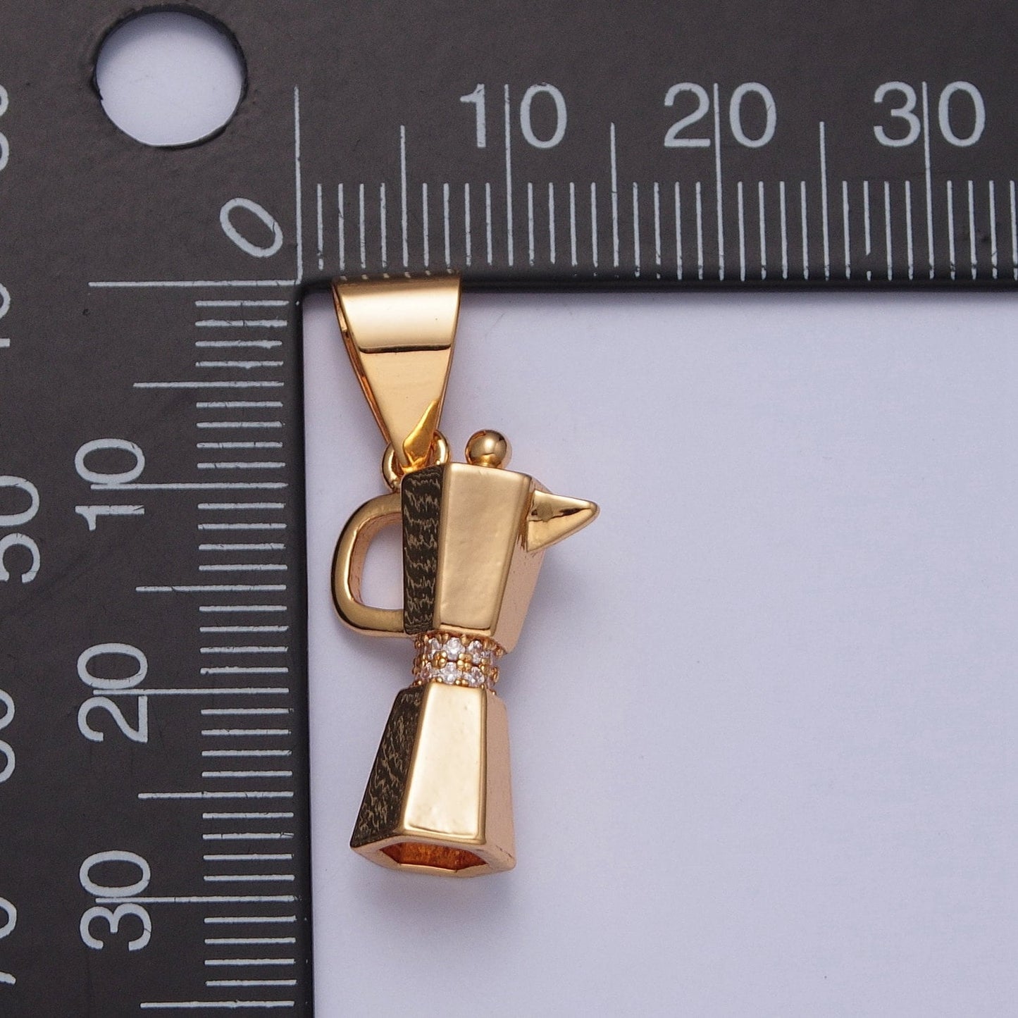 18K Gold Plated Dainty Blender Micro Pave CZ Pendant, Coffee Maker French Press Processor Gold Plated Charm | X-367