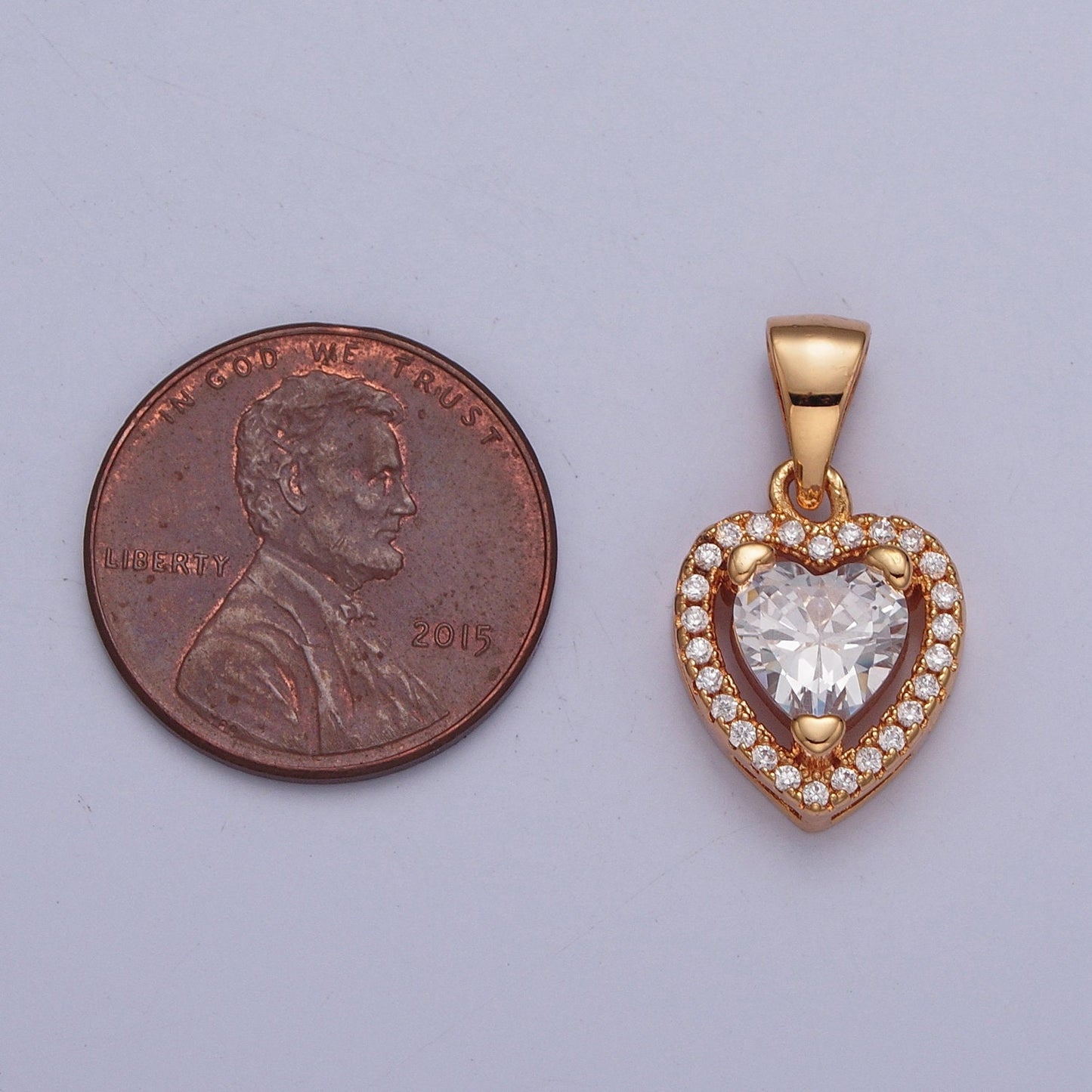 18K Gold Mini Heart Diamond CZ Clear Stone Pendant, Add on Charm Dainty Crystal Cz Stone for Necklace Bracelet Supply | X-371