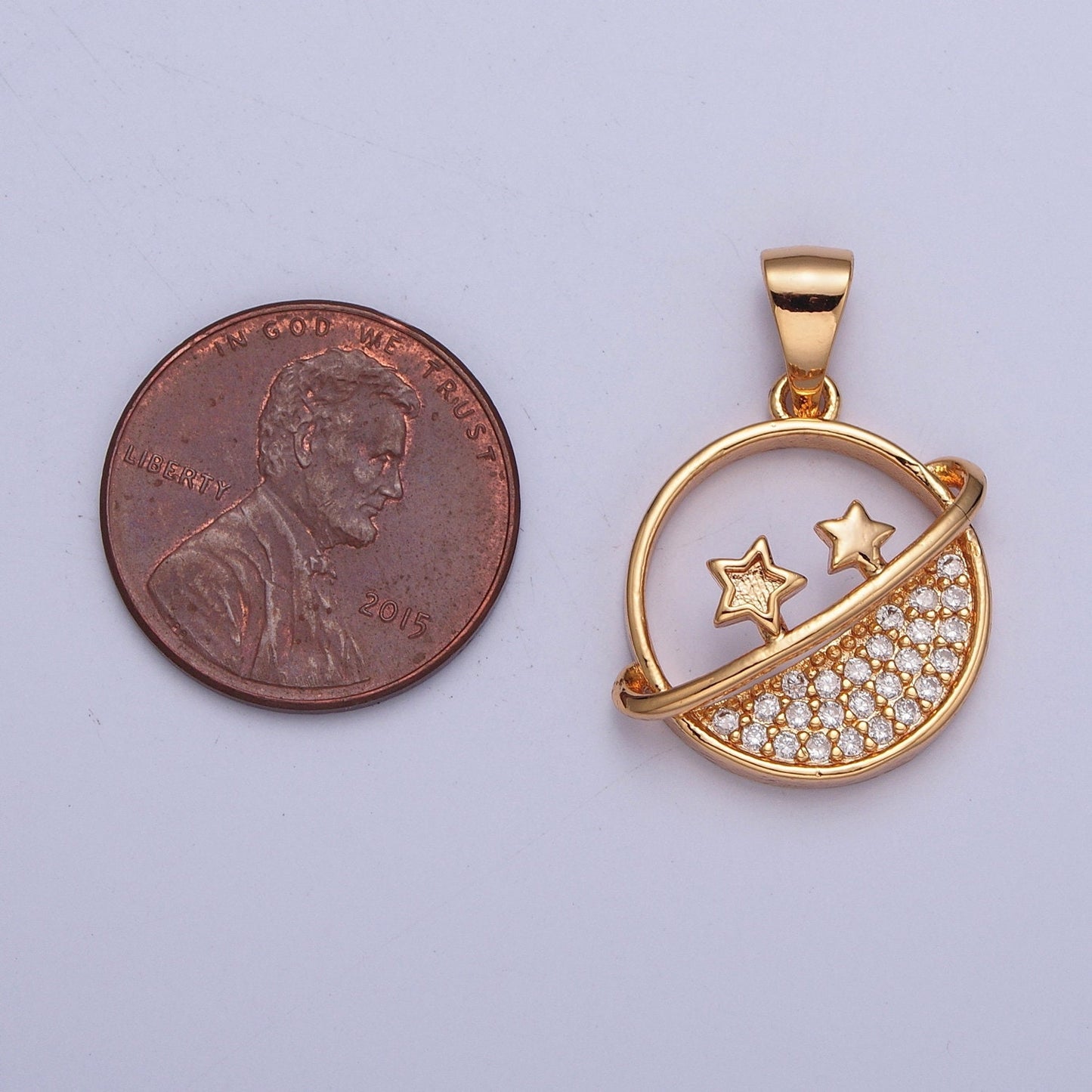 Dainty Round Planet Stars Micro CZ Pave Stone Pendant | DIY Charm Add on Necklace Bracelet Earring | X-373