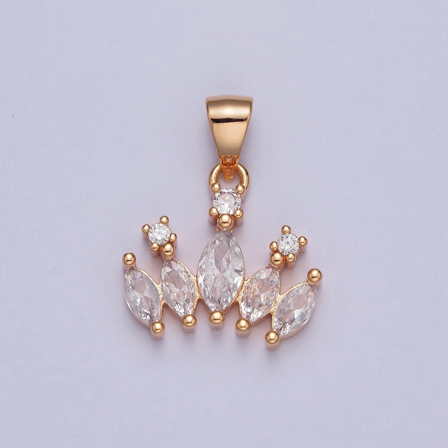 18K Gold Elegant Linked Marquise Diamonds Micro Pave Cubic Zirconia CZ Stones Pendant, Dainty Bent Curved Crystals Charm | X-359