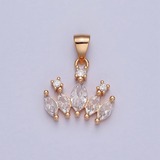 18K Gold Elegant Linked Marquise Diamonds Micro Pave Cubic Zirconia CZ Stones Pendant, Dainty Bent Curved Crystals Charm | X-359