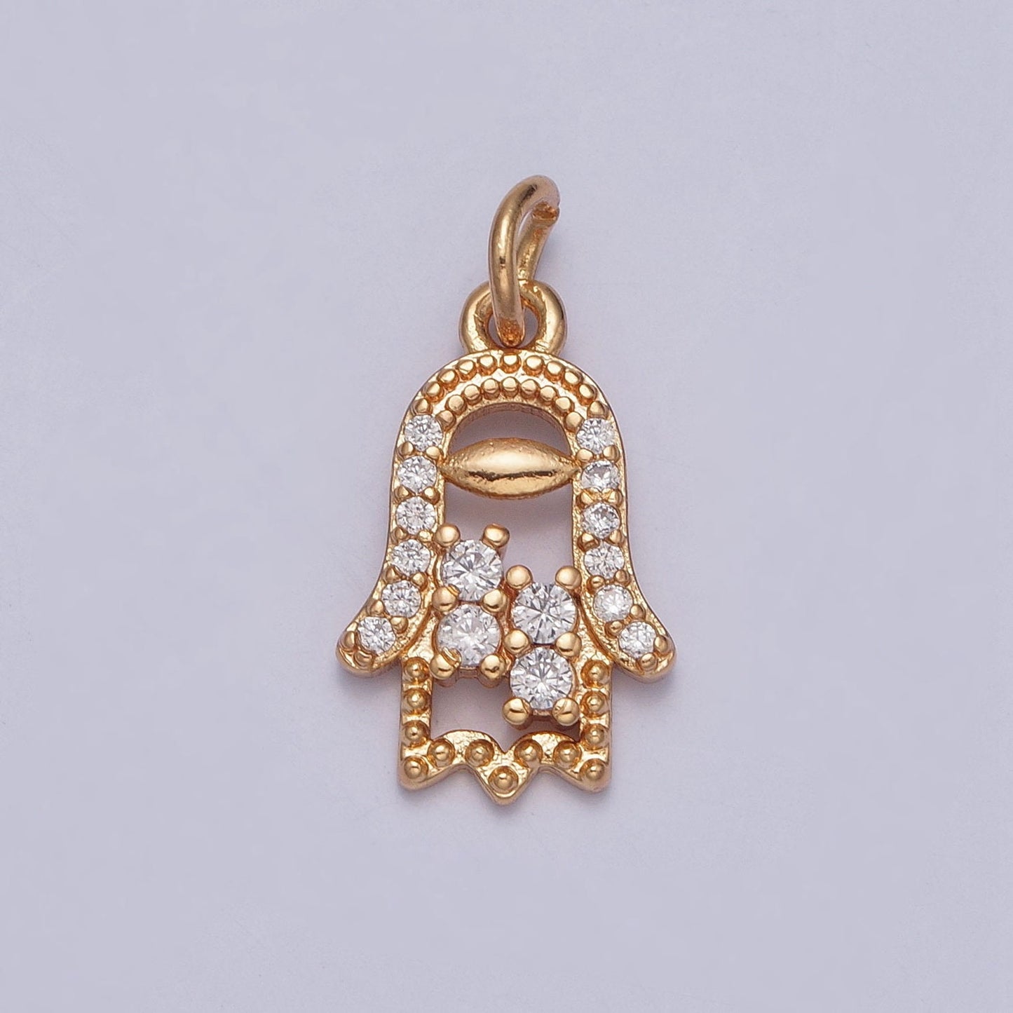 Dainty Hamsa Hand Charm Micro Pave CZ Beaded Stone Pendant 16K Gold Filled Micro CZ Pave | DIY Pendant Piece for Necklace Bracelet | X-240