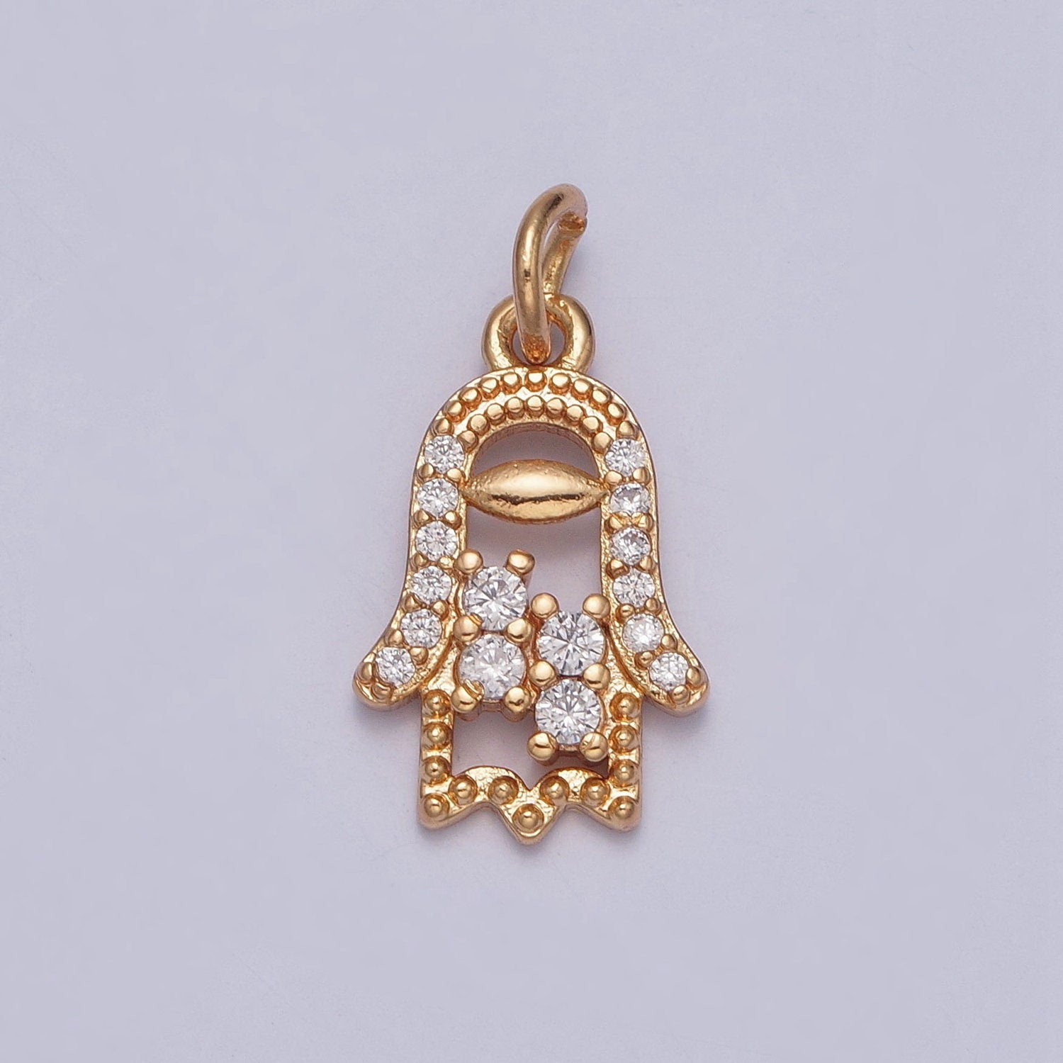 Dainty Hamsa Hand Charm Micro Pave CZ Beaded Stone Pendant 16K Gold Filled Micro CZ Pave | DIY Pendant Piece for Necklace Bracelet | X-240