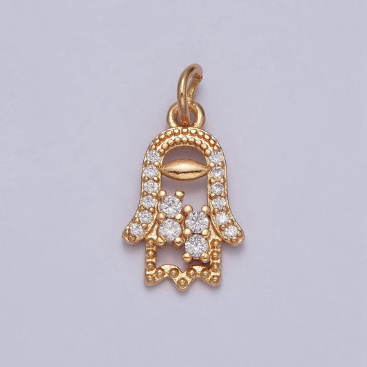 Dainty Hamsa Hand Charm Micro Pave CZ Beaded Stone Pendant 16K Gold Filled Micro CZ Pave | DIY Pendant Piece for Necklace Bracelet | X-240