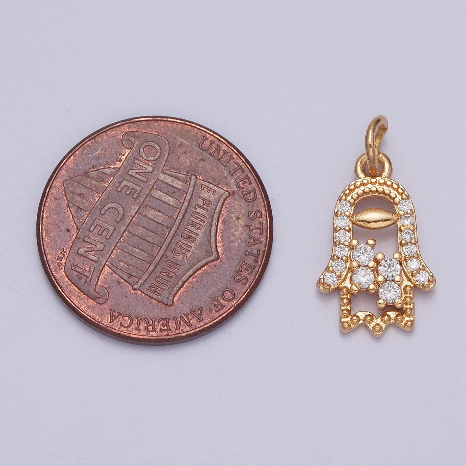 Dainty Hamsa Hand Charm Micro Pave CZ Beaded Stone Pendant 16K Gold Filled Micro CZ Pave | DIY Pendant Piece for Necklace Bracelet | X-240