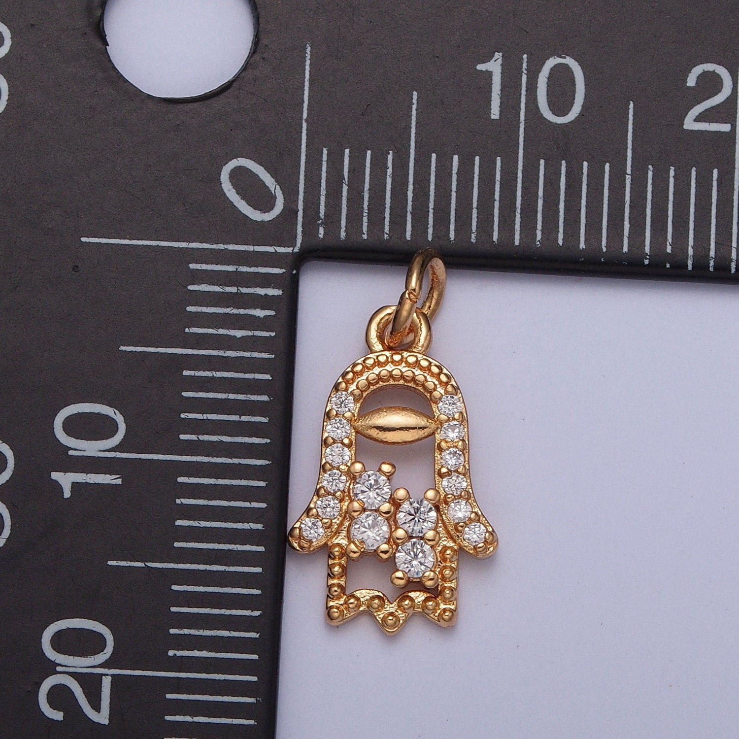 Dainty Hamsa Hand Charm Micro Pave CZ Beaded Stone Pendant 16K Gold Filled Micro CZ Pave | DIY Pendant Piece for Necklace Bracelet | X-240