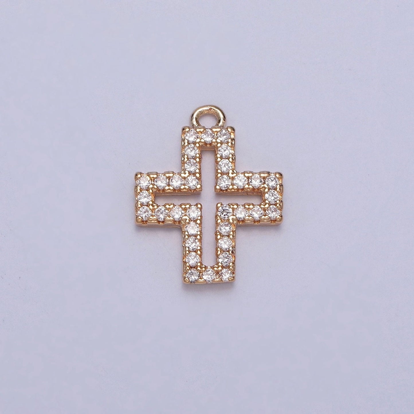16K Gold Plated Dainty Cross Charms, Micro Pave CZ Minimalistic Cross, Religious Jewelry, Simple Gold Cross Charm Add on Pendant | X-253