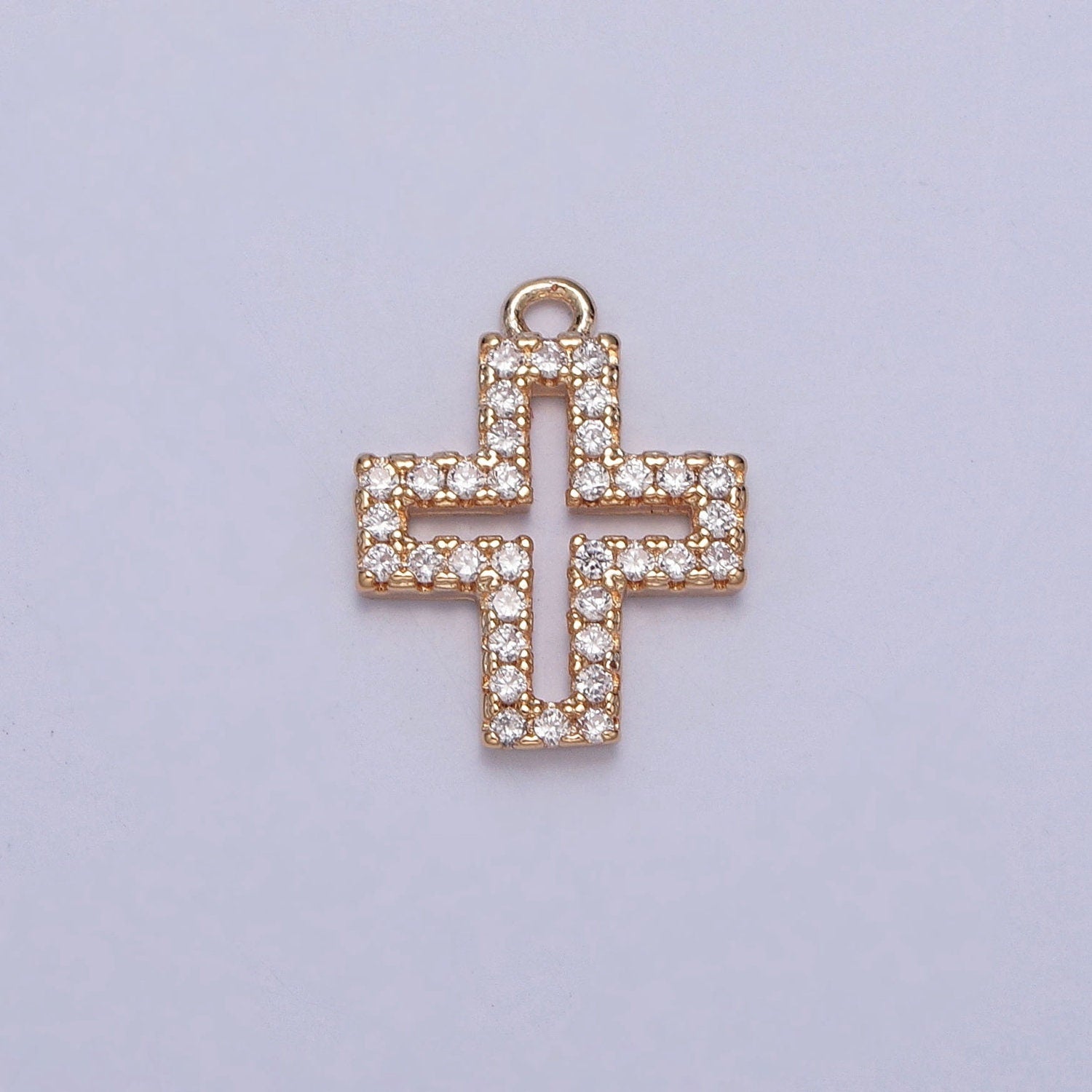 16K Gold Plated Dainty Cross Charms, Micro Pave CZ Minimalistic Cross, Religious Jewelry, Simple Gold Cross Charm Add on Pendant | X-253