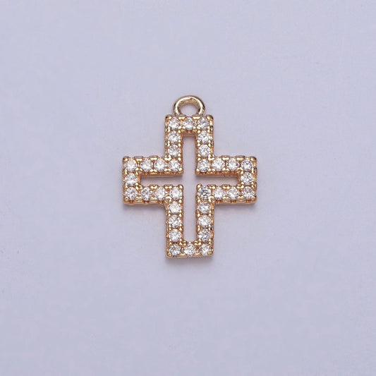 16K Gold Plated Dainty Cross Charms, Micro Pave CZ Minimalistic Cross, Religious Jewelry, Simple Gold Cross Charm Add on Pendant | X-253