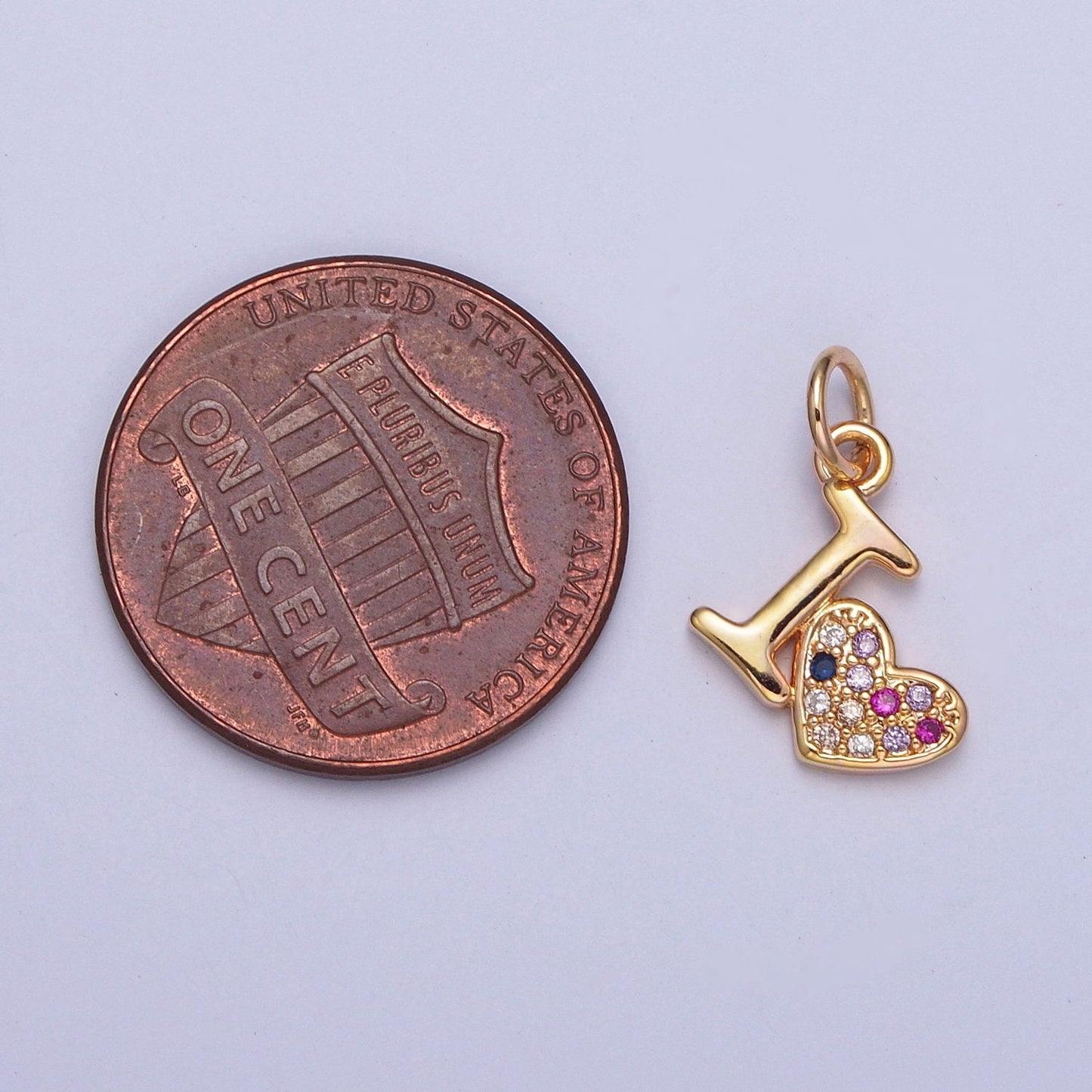 16K Gold Plated Dainty I Love I Heart Charm Colored Micro Pave CZ Stones I Heart Pendant, Love Heart Pendant Jewelry | X-231