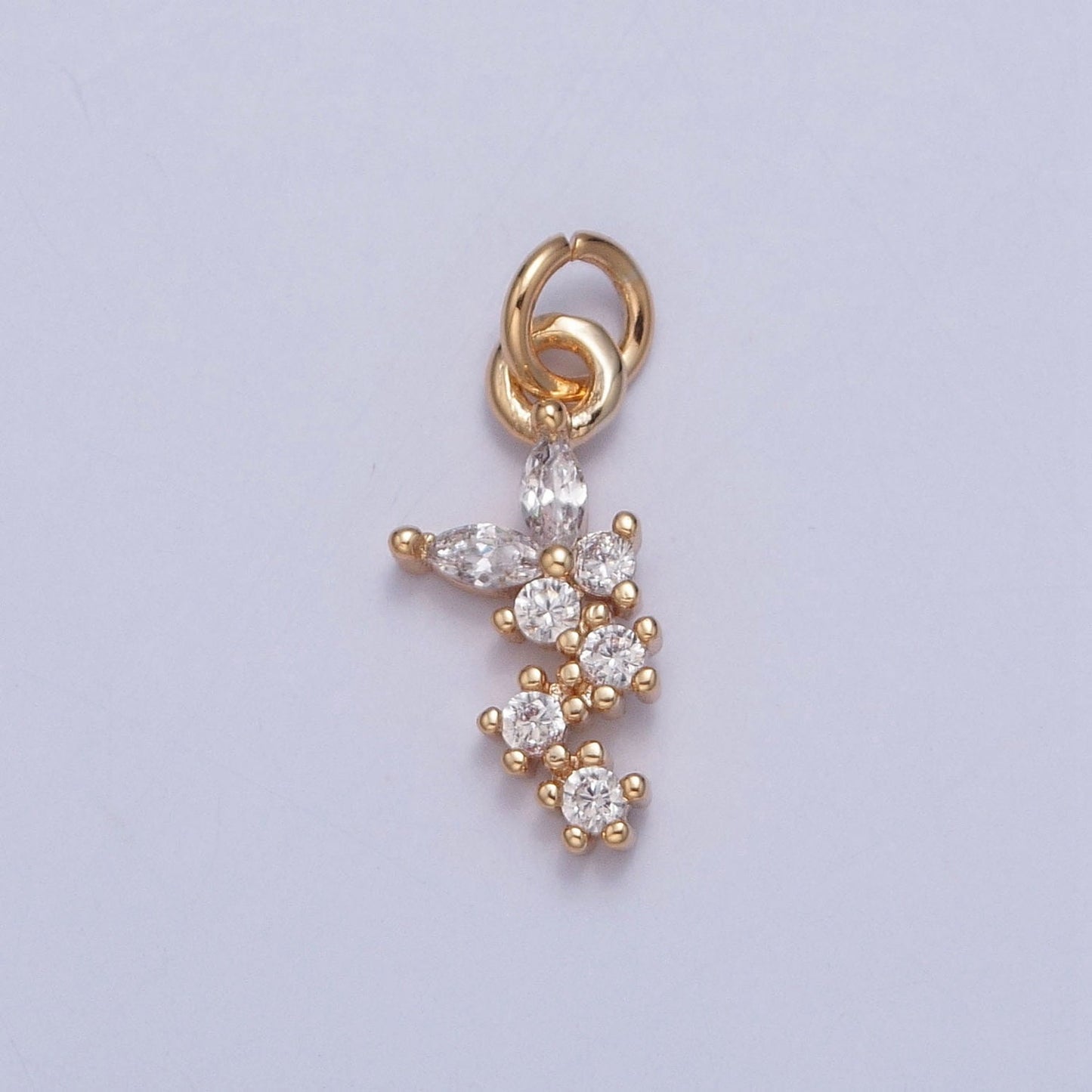 16K Gold Linked Round Micro Pave CZ Clear Stones Pendant, Add on Link Circles Leaves Charm Dainty Crystal Cz for Necklace Bracelet | X-224