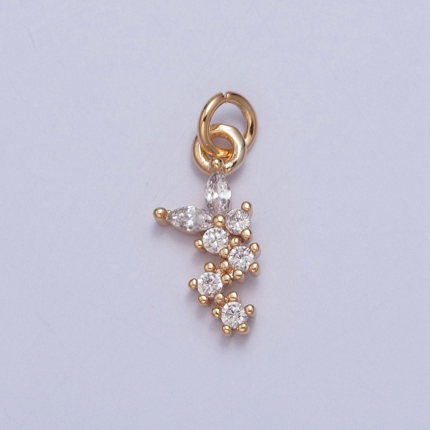 16K Gold Linked Round Micro Pave CZ Clear Stones Pendant, Add on Link Circles Leaves Charm Dainty Crystal Cz for Necklace Bracelet | X-224