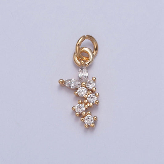 16K Gold Linked Round Micro Pave CZ Clear Stones Pendant, Add on Link Circles Leaves Charm Dainty Crystal Cz for Necklace Bracelet | X-224