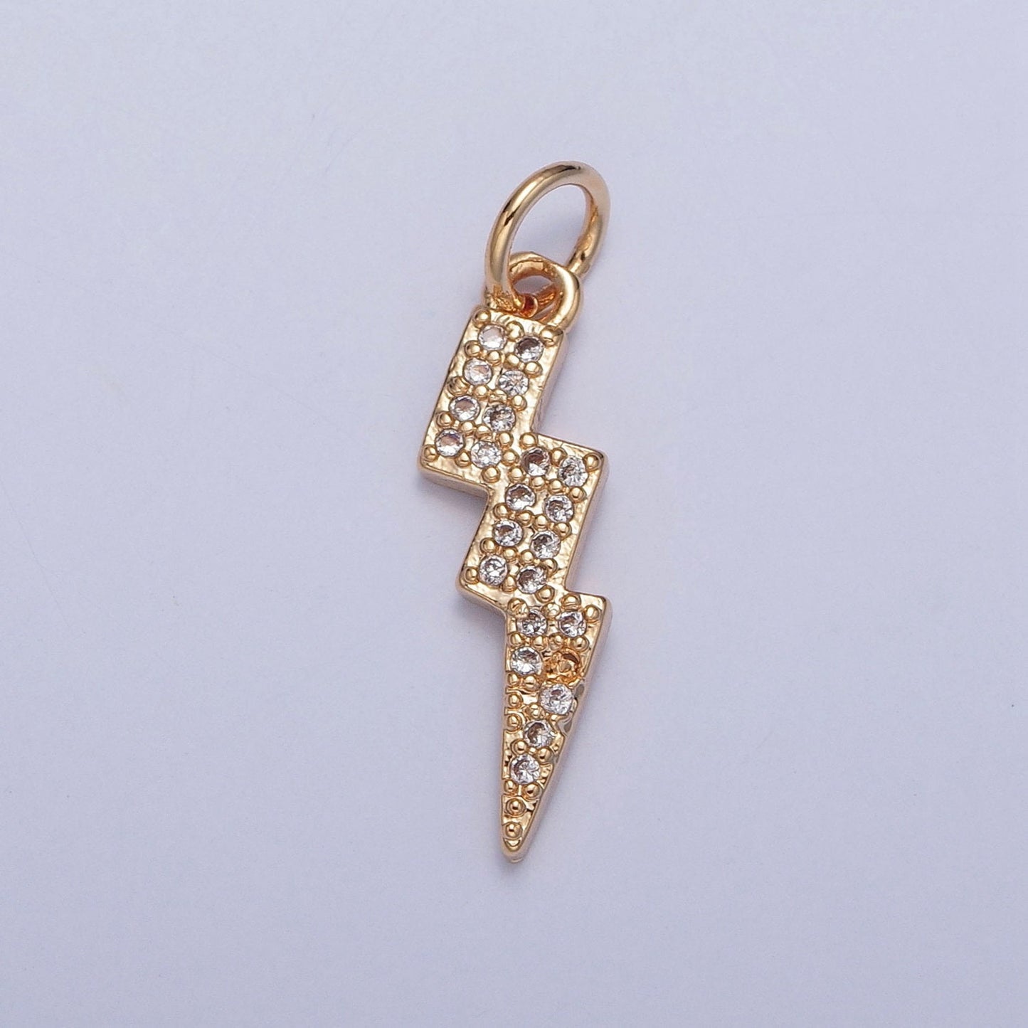 16K Gold Plated Dainty Lightning Bolt Pendant Charm, Micro Pave Cubic Zirconia CZ Thunder Charm For Jewelry Necklace Making | X-257