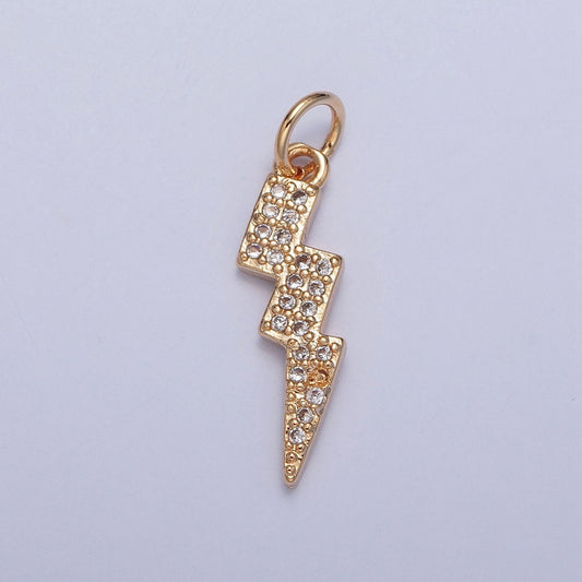 16K Gold Plated Dainty Lightning Bolt Pendant Charm, Micro Pave Cubic Zirconia CZ Thunder Charm For Jewelry Necklace Making | X-257