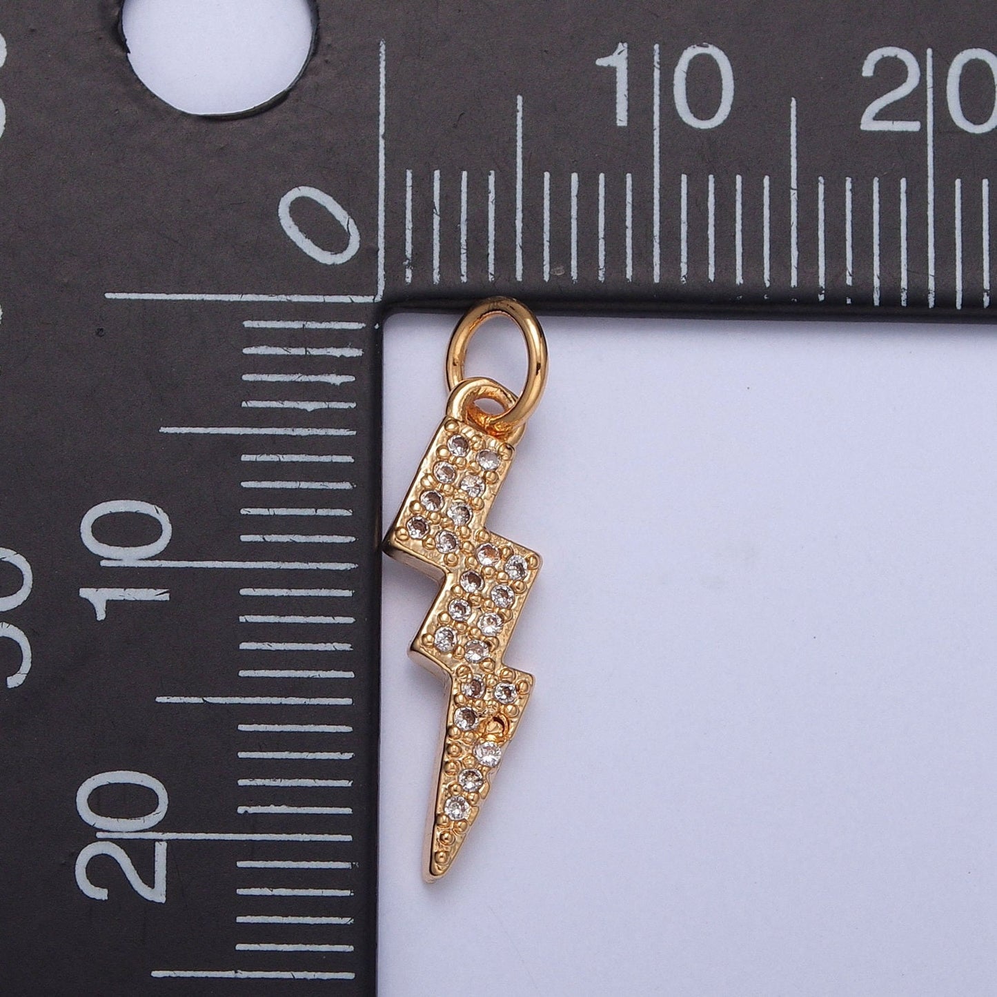 16K Gold Plated Dainty Lightning Bolt Pendant Charm, Micro Pave Cubic Zirconia CZ Thunder Charm For Jewelry Necklace Making | X-257