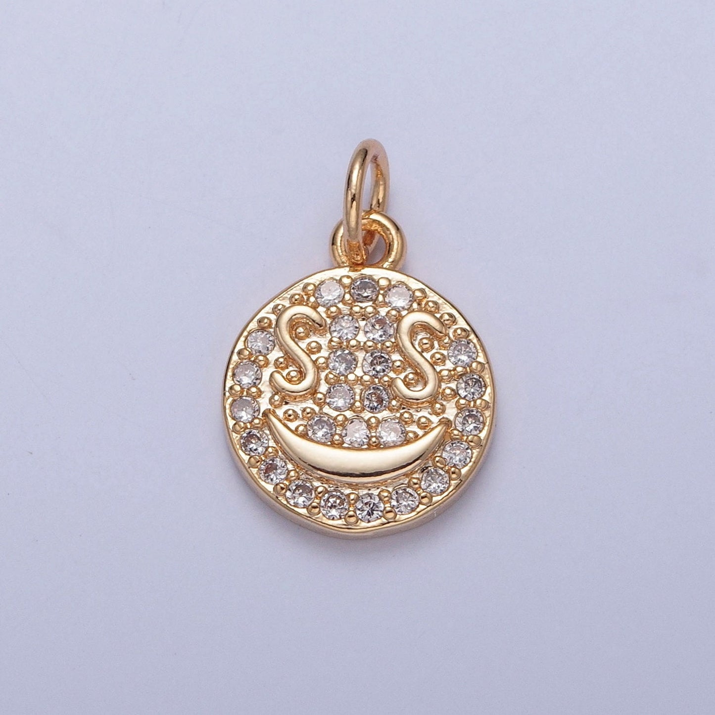 16K Gold Plated Round Dollar Bill Eyes Happy Face Micro CZ Pave Stone Medallion Coin Pendant | DIY Charm Necklace Bracelet Earring | X-242