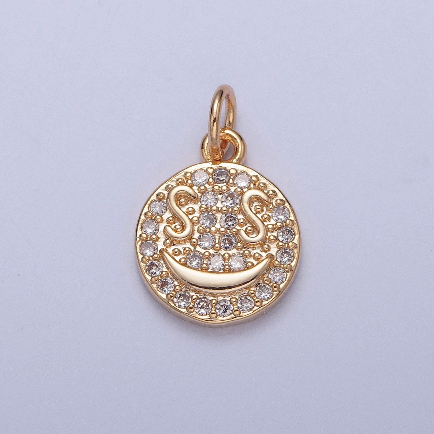 16K Gold Plated Round Dollar Bill Eyes Happy Face Micro CZ Pave Stone Medallion Coin Pendant | DIY Charm Necklace Bracelet Earring | X-242