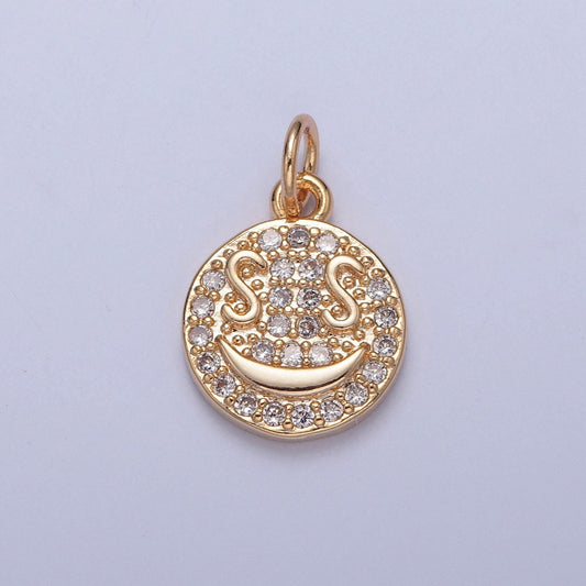 16K Gold Plated Round Dollar Bill Eyes Happy Face Micro CZ Pave Stone Medallion Coin Pendant | DIY Charm Necklace Bracelet Earring | X-242