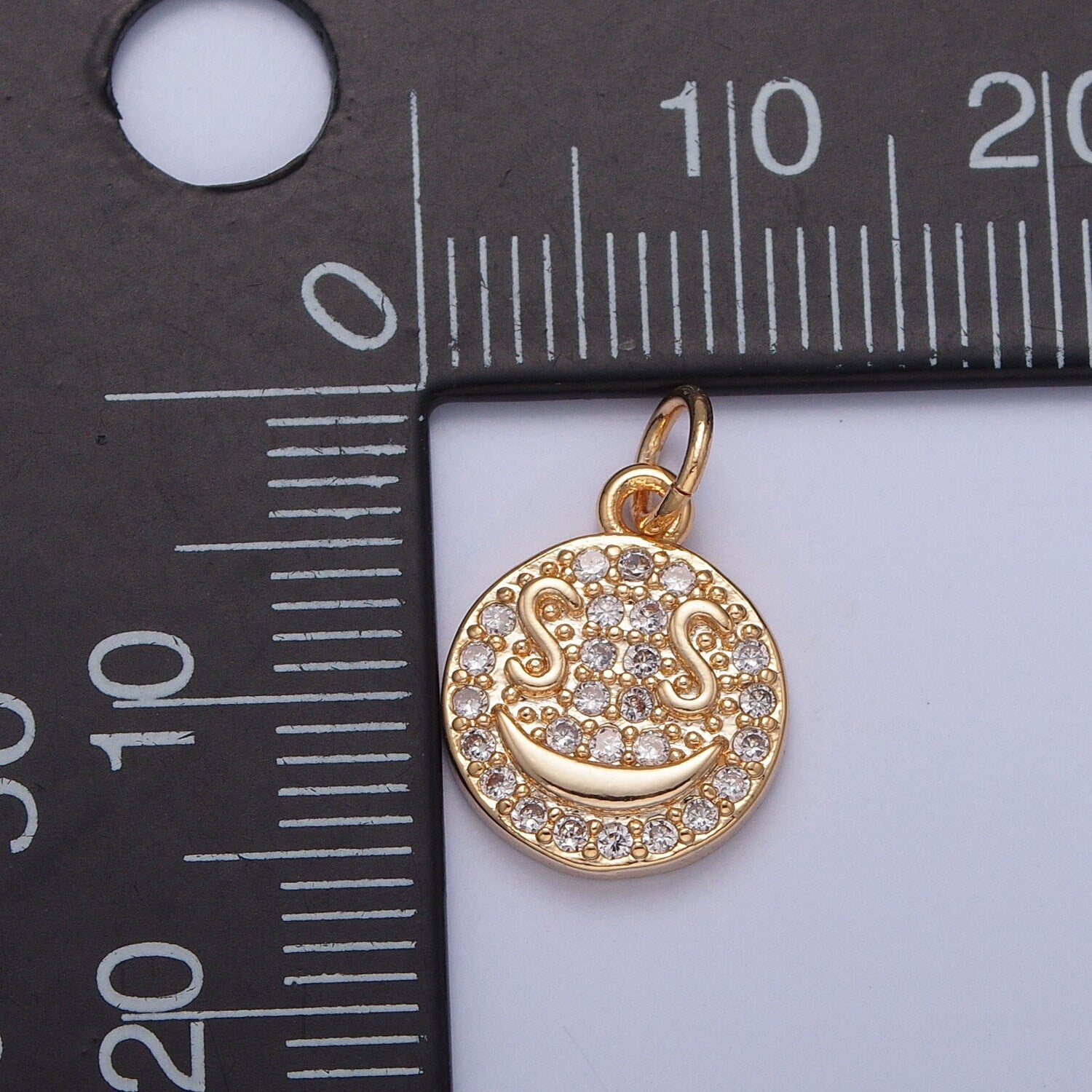 16K Gold Plated Round Dollar Bill Eyes Happy Face Micro CZ Pave Stone Medallion Coin Pendant | DIY Charm Necklace Bracelet Earring | X-242