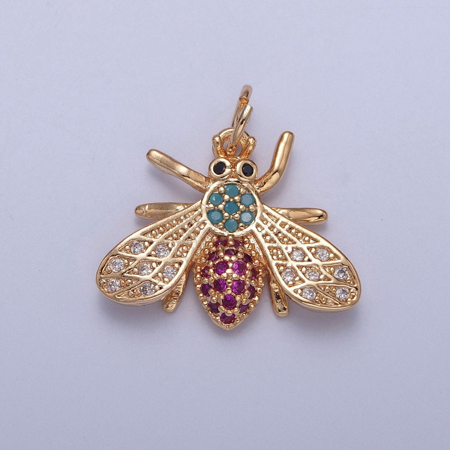 16K Gold Plated Mini Flying Winged Insect Micro Pave CZ Pendant, Gold Leaf-Cutter Bees Hornet Beetle Charm, Minimalist Necklaces | X-252