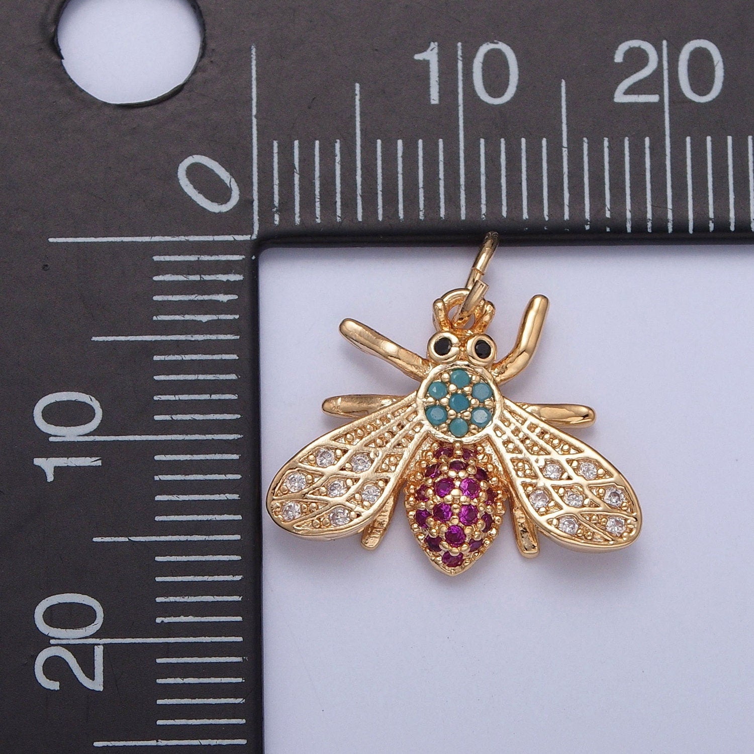 16K Gold Plated Mini Flying Winged Insect Micro Pave CZ Pendant, Gold Leaf-Cutter Bees Hornet Beetle Charm, Minimalist Necklaces | X-252