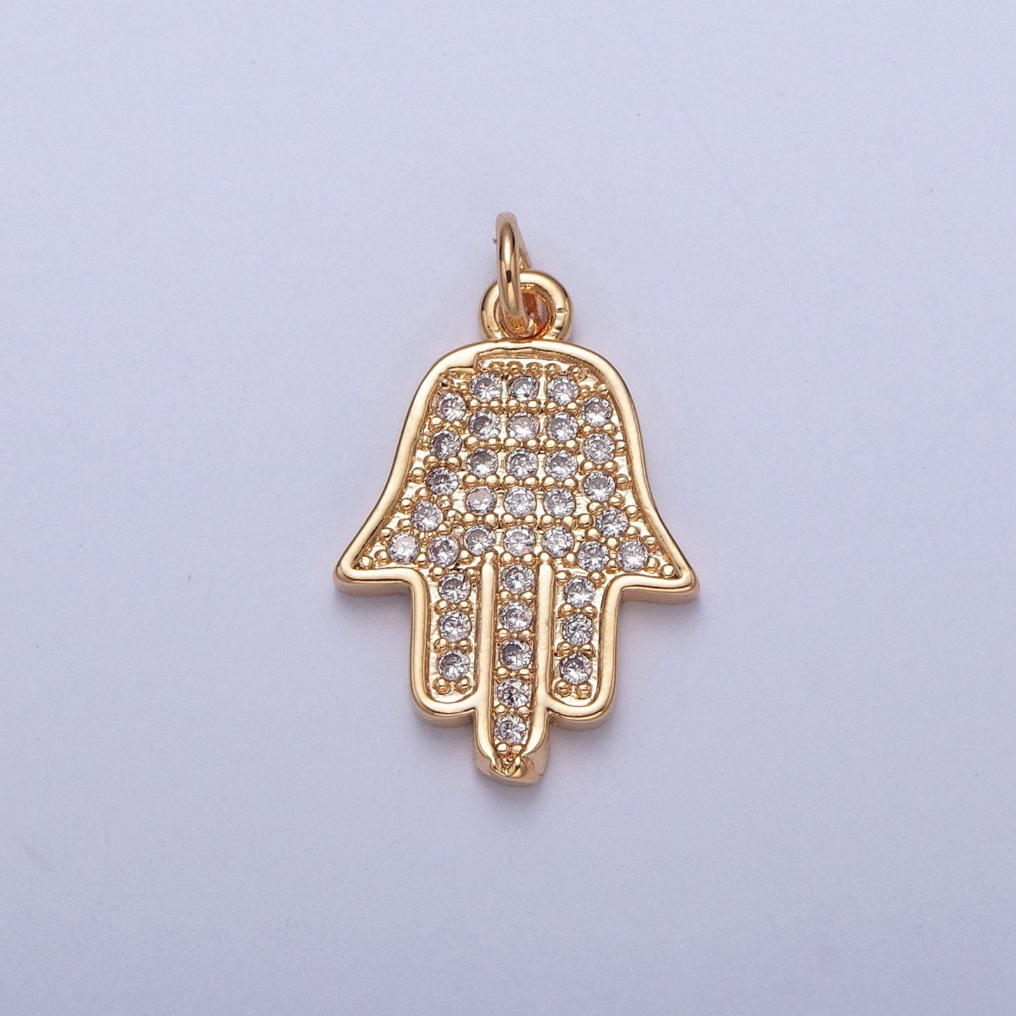 16K Gold Plated Simple Hamsa Hand The Hand of God Charm with Micro Pave CZ Pendant | DIY Pendant Piece for Necklace Bracelet | X-237
