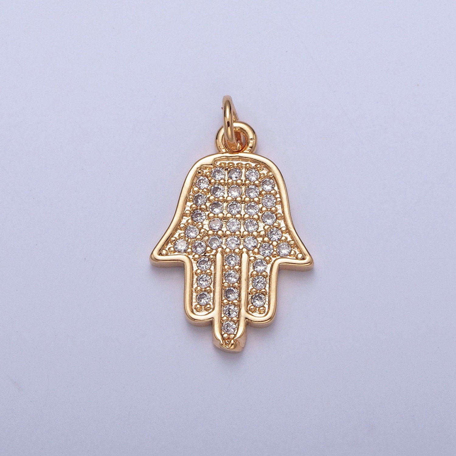 16K Gold Plated Simple Hamsa Hand The Hand of God Charm with Micro Pave CZ Pendant | DIY Pendant Piece for Necklace Bracelet | X-237