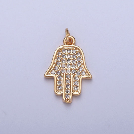 16K Gold Plated Simple Hamsa Hand The Hand of God Charm with Micro Pave CZ Pendant | DIY Pendant Piece for Necklace Bracelet | X-237
