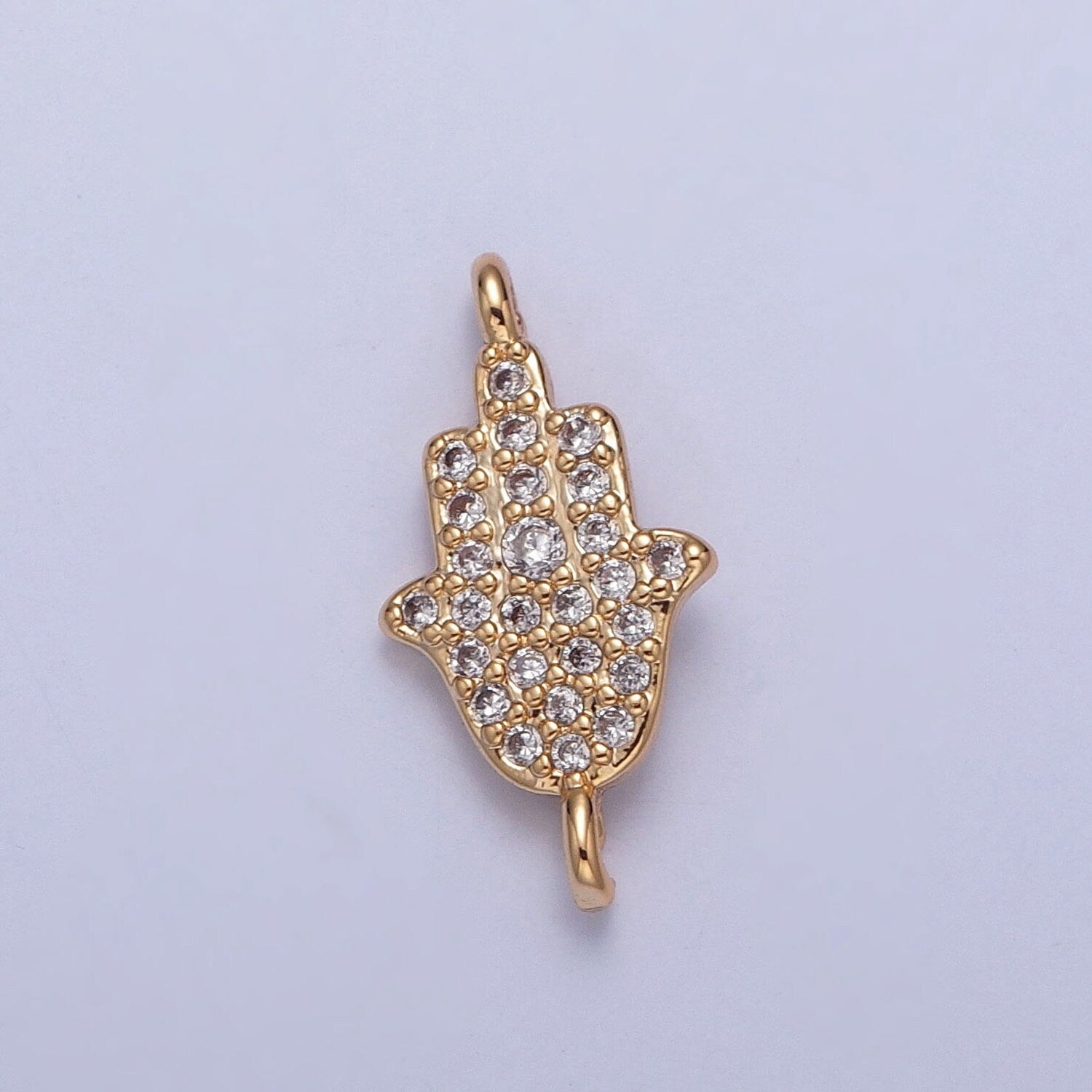 16K Gold Simple Hamsa Hand The Hand of God Charm with Micro Pave CZ Link Connector | DIY Connector Piece for Necklace Bracelet | G-917