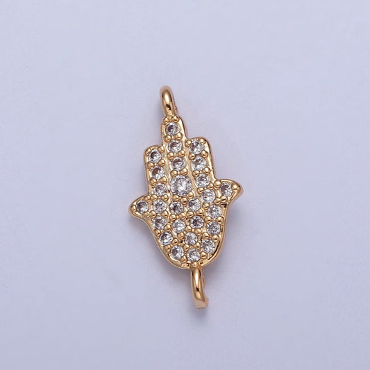 16K Gold Simple Hamsa Hand The Hand of God Charm with Micro Pave CZ Link Connector | DIY Connector Piece for Necklace Bracelet | G-917