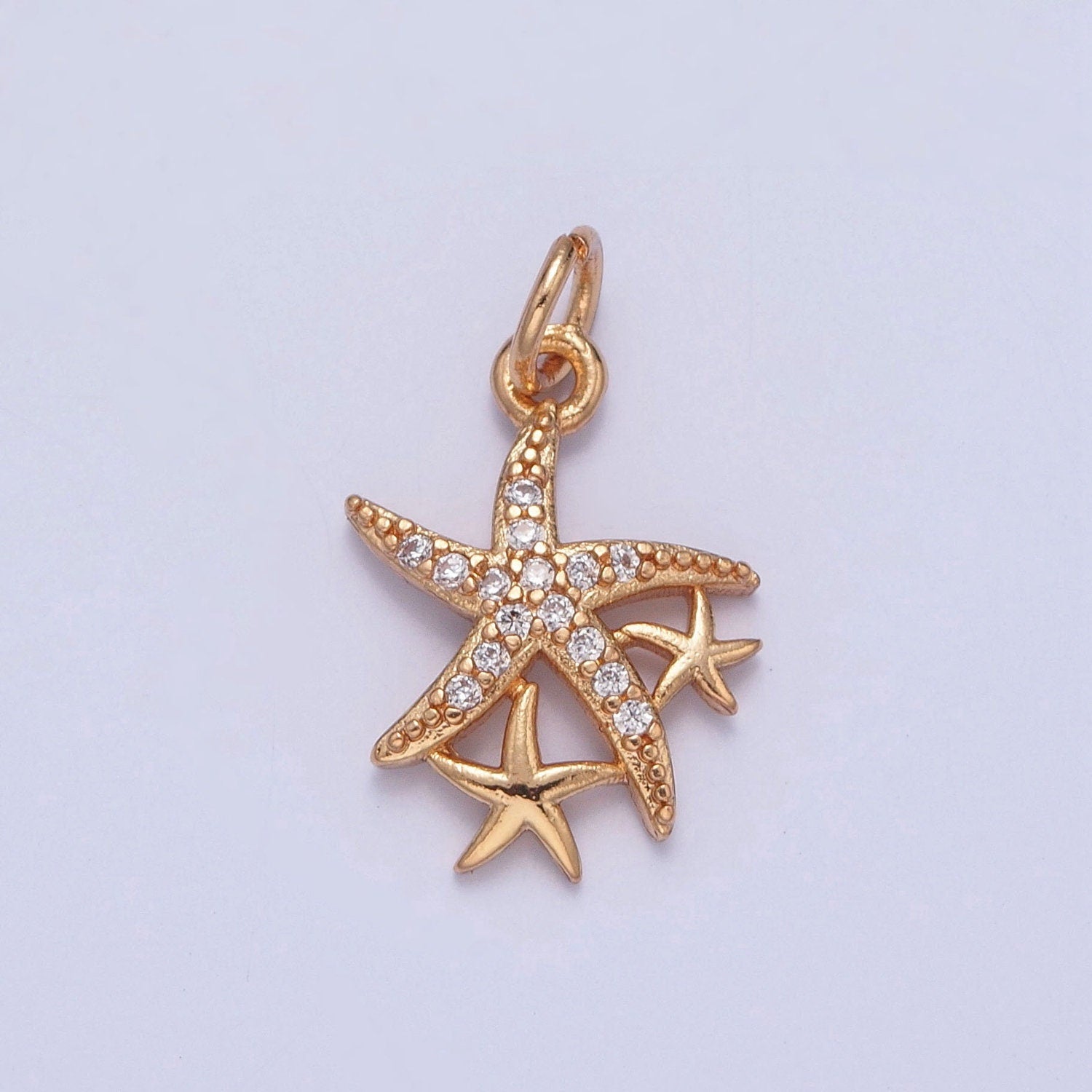 16K Gold Dainty Three Starfish Micro Pave CZ Clear Multicolored Stone Pendant, Charm Crystal Cz for Necklace Bracelet Supply | X-222, X-223