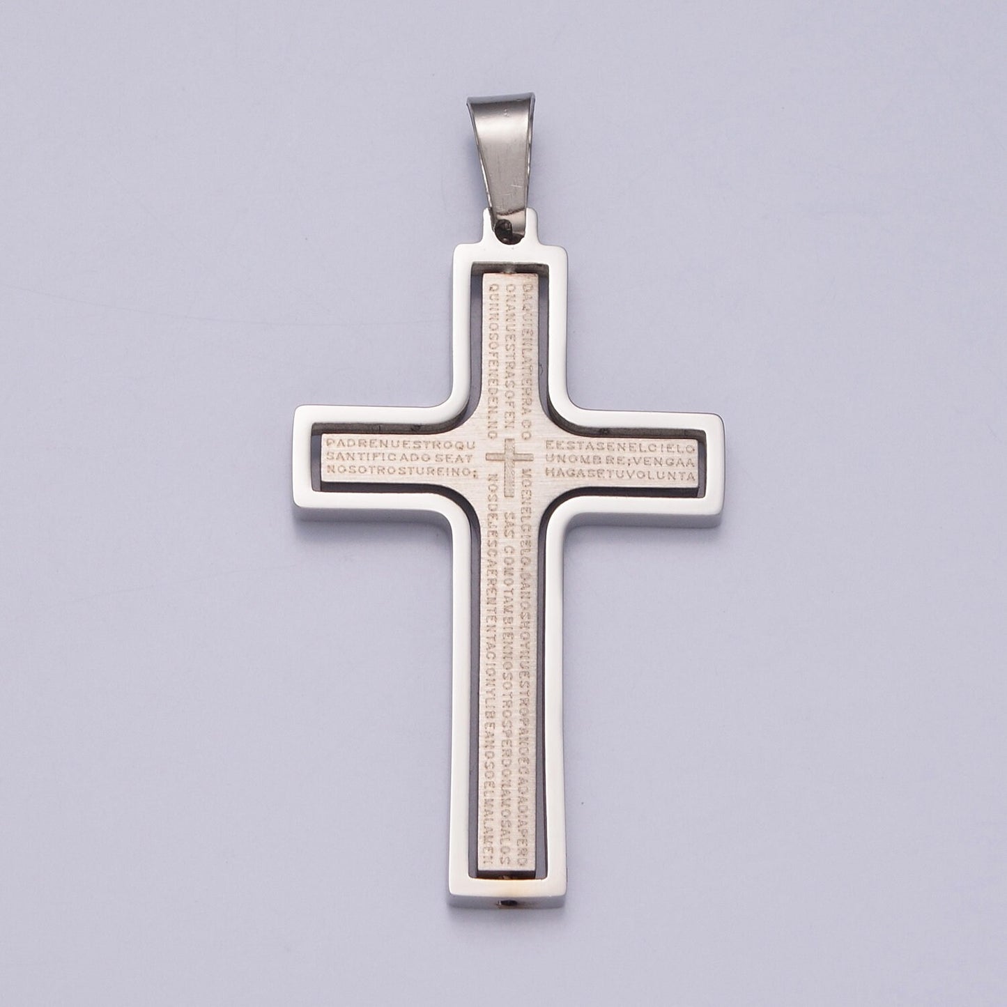 Stainless Steel Spanish The Lord's Prayer Spinable Tiny Cross Charm, Padre Nuestro for Religious Necklace Pendant | X-635, X-636