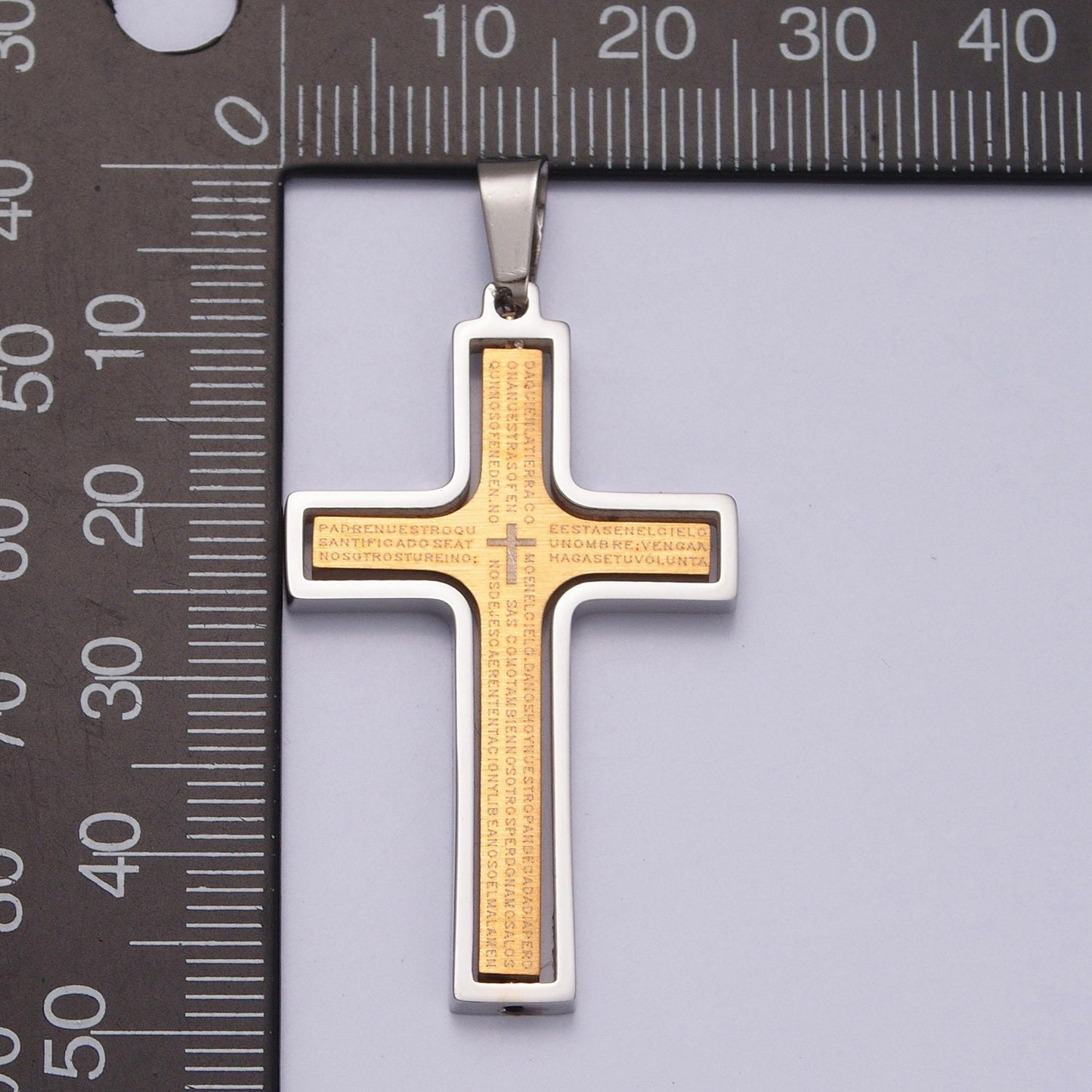 Stainless Steel Spanish The Lord's Prayer Spinable Tiny Cross Charm, Padre Nuestro for Religious Necklace Pendant | X-635, X-636