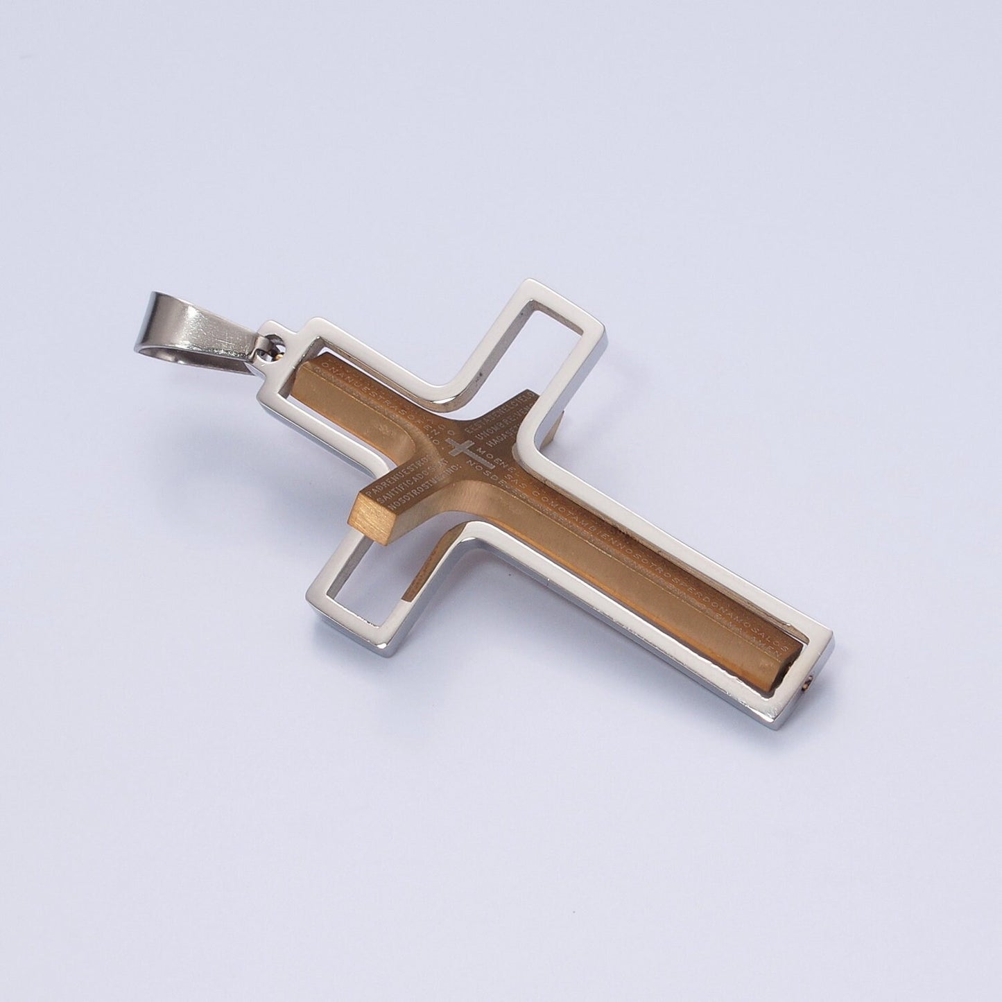 Stainless Steel Spanish The Lord's Prayer Spinable Tiny Cross Charm, Padre Nuestro for Religious Necklace Pendant | X-635, X-636