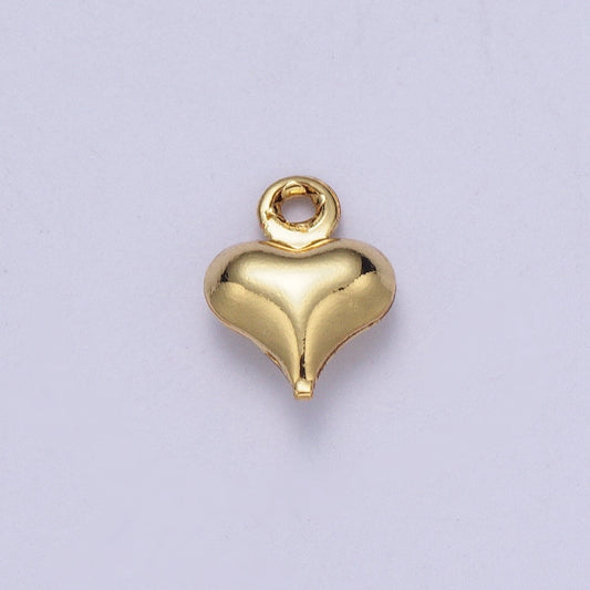 24K Gold Plated Bulgy Thick Gold Love Heart Charm Necklace, Tiny Heart Stamps for Personalized Necklace Pendant | AG-092