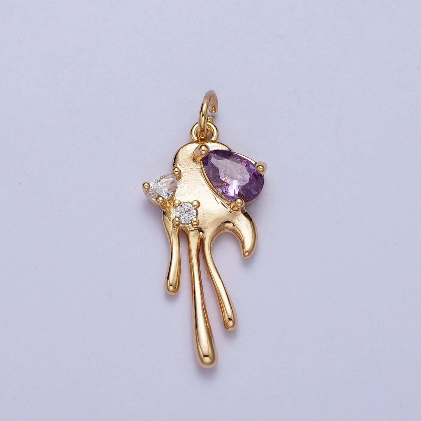 16K Gold Filled Heart Charm, Gold Melting Heart Pendant Cubic Zirconia Crystal For Earring Bracelet Necklace Jewelry | G-189~G-191