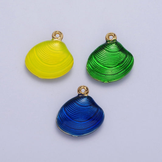 14.3x13.5mm Dainty Neon Colored Clam Shell Pendant, 24K Gold Plated Sea Shell Neon Charm, Beach Sea Life Seashell Charm | AG059-AG061