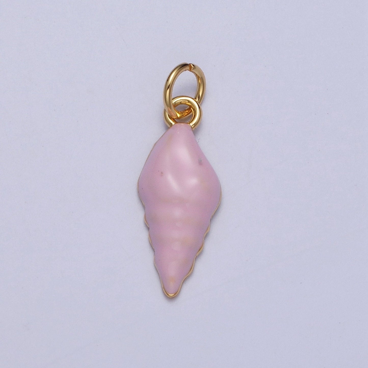 Baby Pink Sea Shell Pendant, 24K Gold Plated Crepe Pink Enamel Sea Snail Conch Flyspeck Cerith Shell Charm | G-232