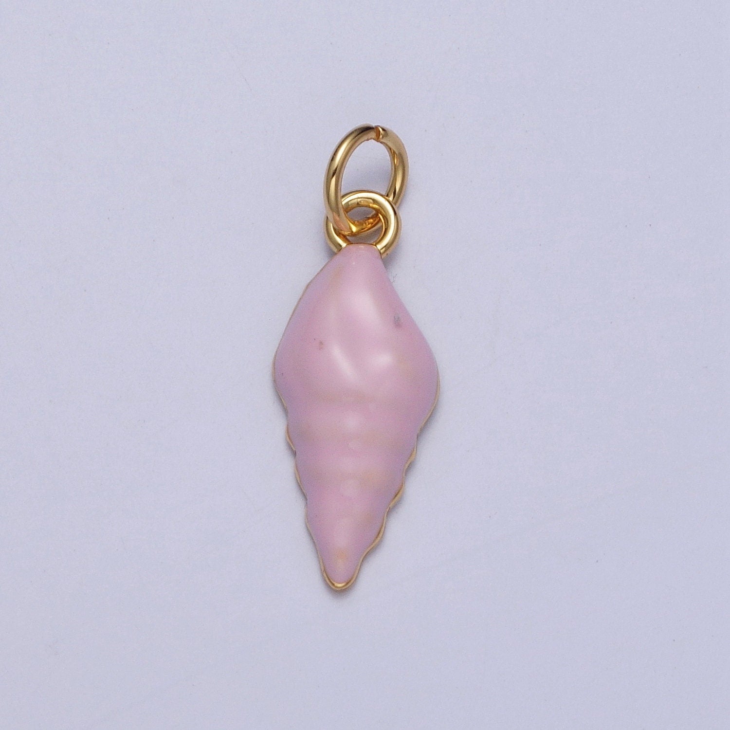 Baby Pink Sea Shell Pendant, 24K Gold Plated Crepe Pink Enamel Sea Snail Conch Flyspeck Cerith Shell Charm | G-232
