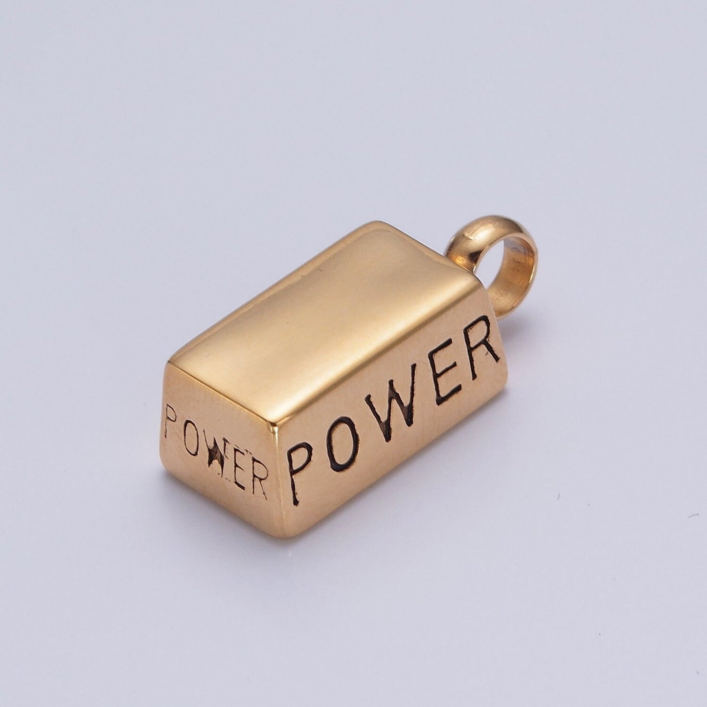 Stainless Steel Gold Silver Solid Bar "Power" Pendant, Gold Silver Power Strength Weight Charm, for DIY Charms Bracelet | X-645, X-646
