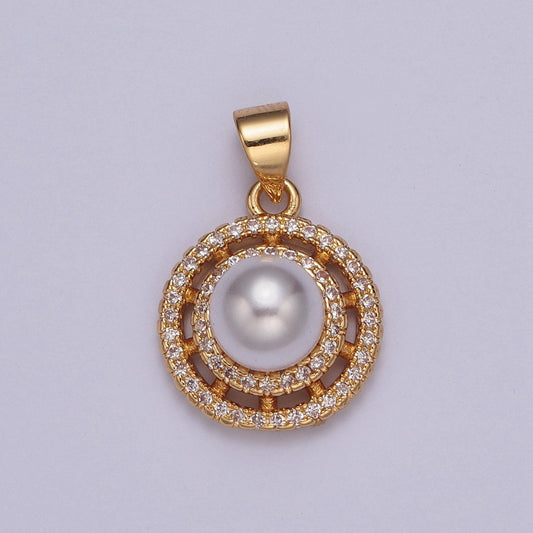 24K Gold Plated Dainty Elegant Pearl on Wheel Micro Pave CZ Ball Charm for Bracelet Necklace Component | X-408