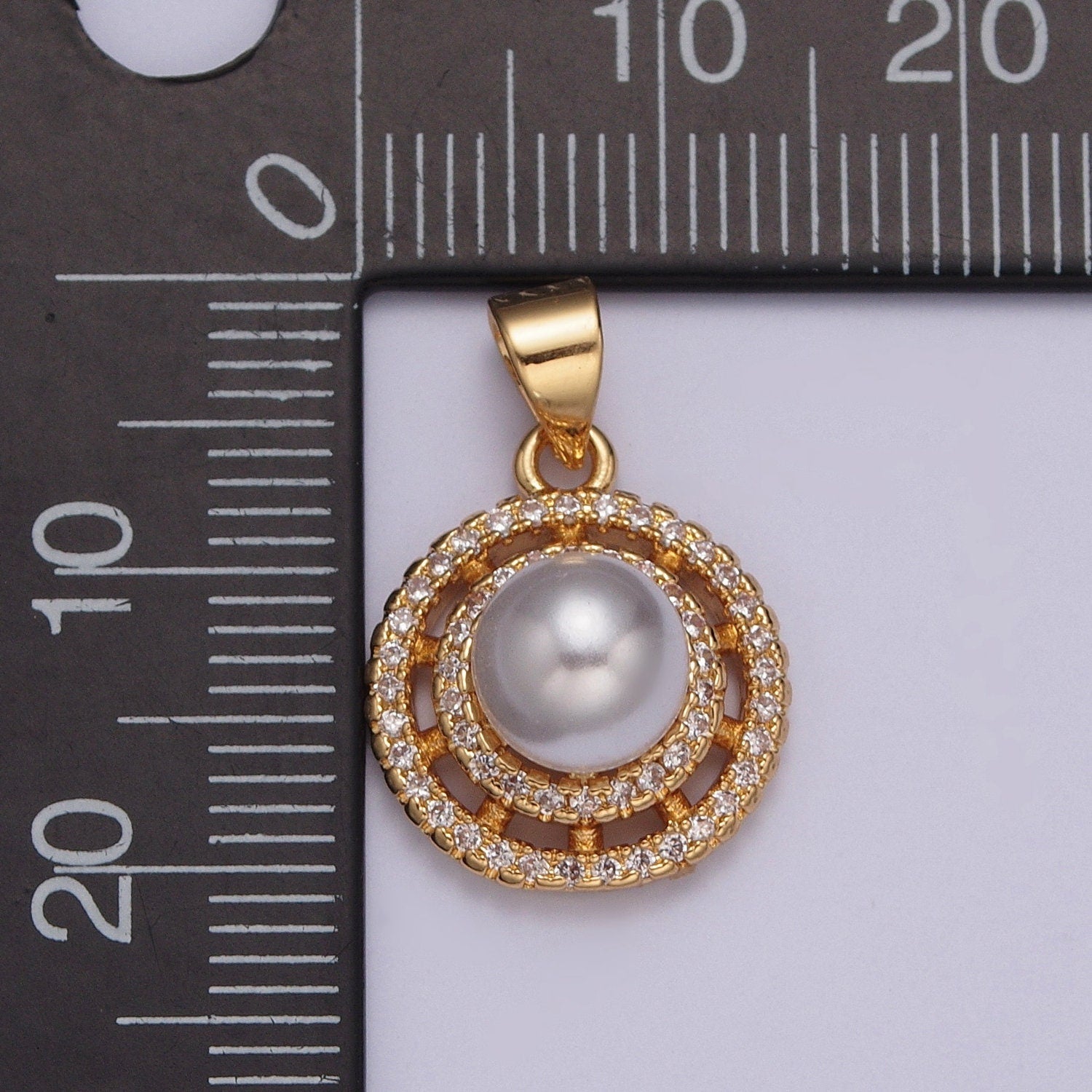24K Gold Plated Dainty Elegant Pearl on Wheel Micro Pave CZ Ball Charm for Bracelet Necklace Component | X-408