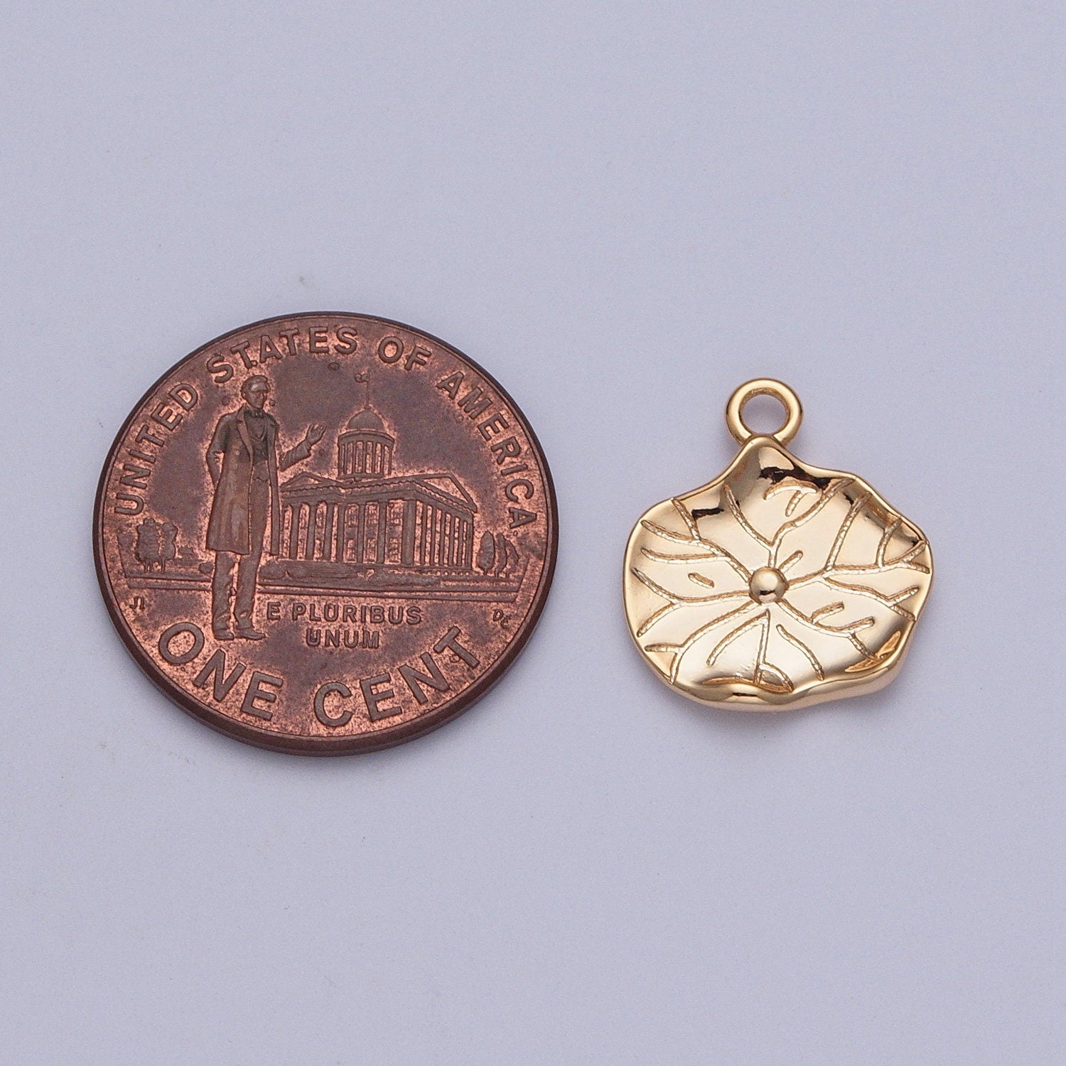 16K Gold Plated Dainty Lily Pod Leaf Pendant with Clear CZ Baguette Stone, Reticulate Venation Leaf Branched Out Veins Charm | X-200