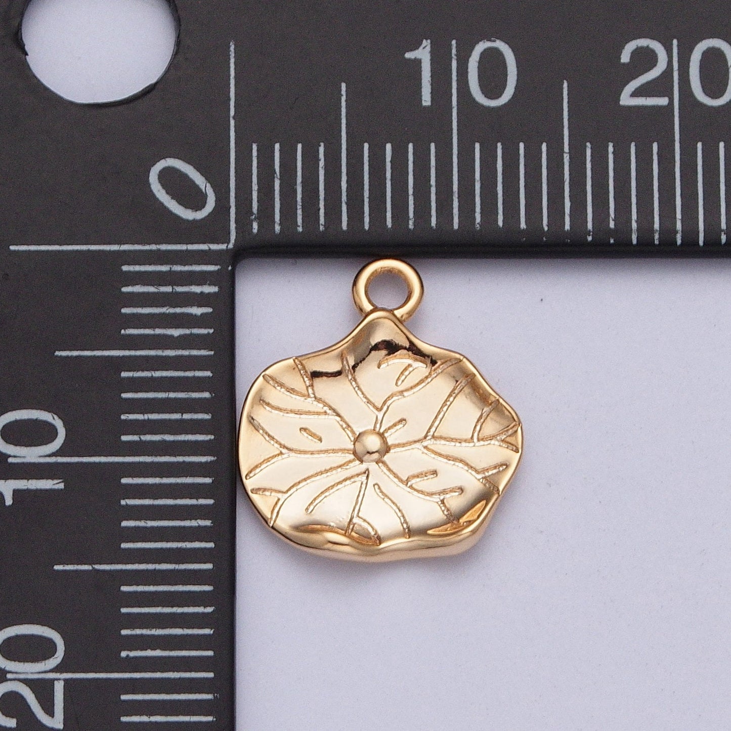 16K Gold Plated Dainty Lily Pod Leaf Pendant with Clear CZ Baguette Stone, Reticulate Venation Leaf Branched Out Veins Charm | X-200