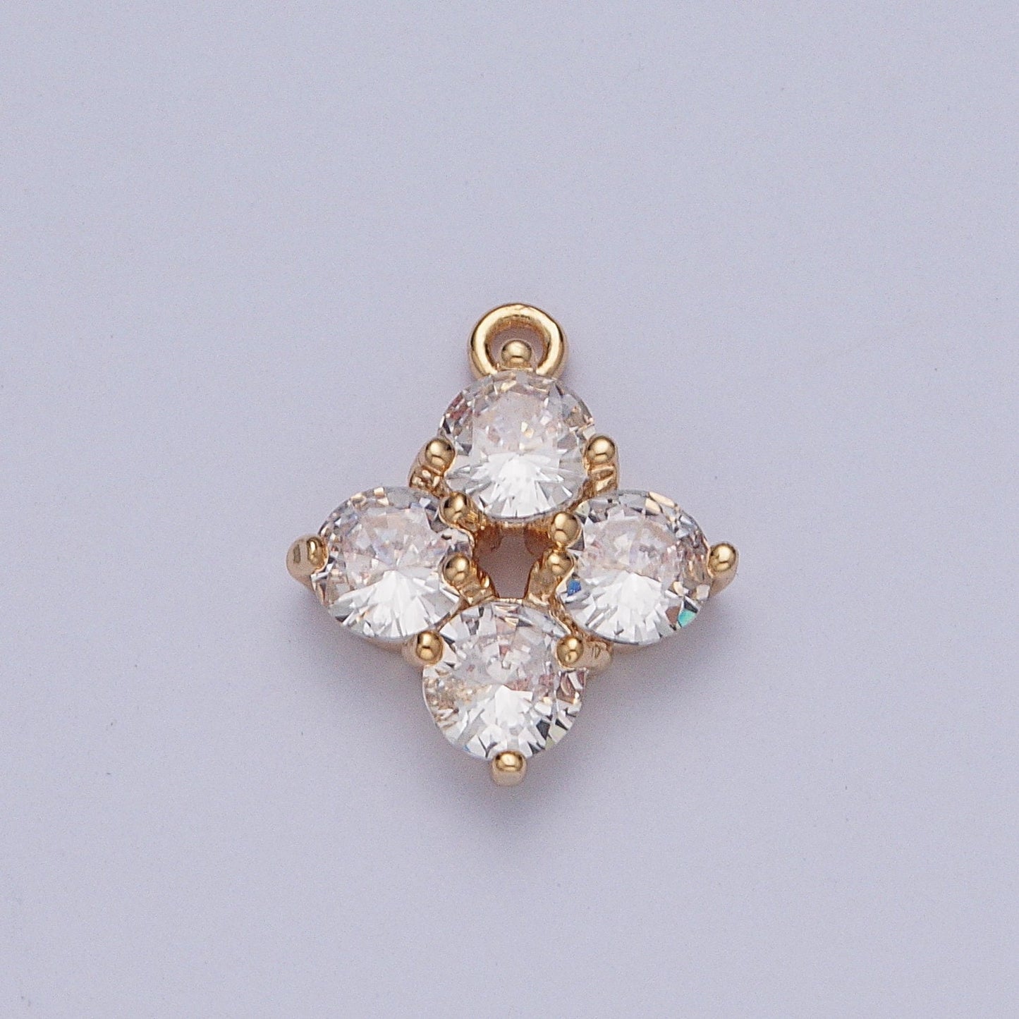 Dainty Gold Plated Flower 4-Stoned Diamond Charm Micro Pave Cubic Zirconia Cz Pendant for Necklace Earring Bracelet | X-210