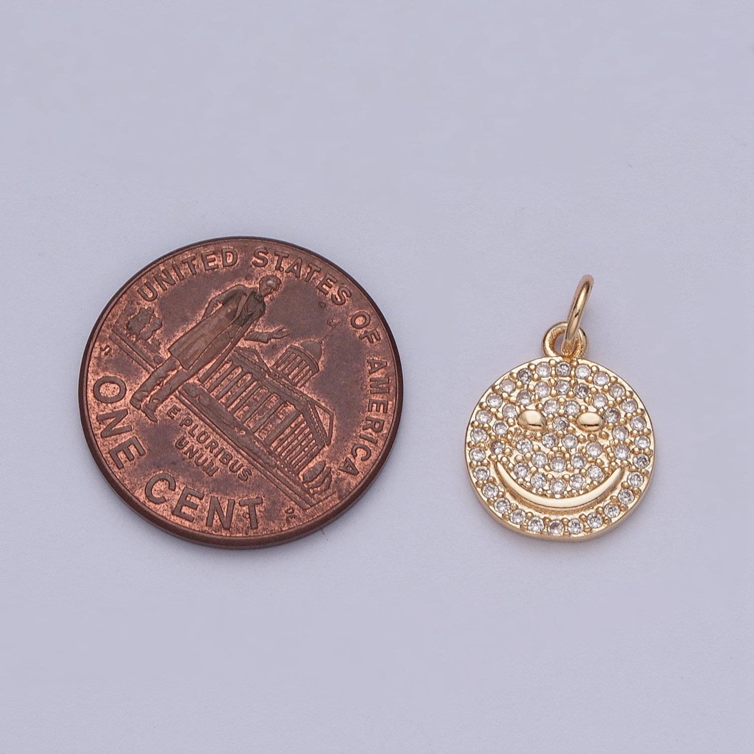 16K Gold Plated Happy Face Micro CZ Pave Stone Medallion Coin Pendant | DIY Charm Necklace Bracelet Earring | X-241