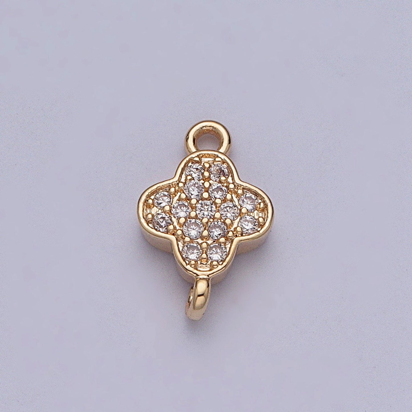 Tiny Gold Four-Leaf Floral Charm Connector Micro Pave CZ for Bracelet Necklace Flower Florette Jewelry Finding | G-881