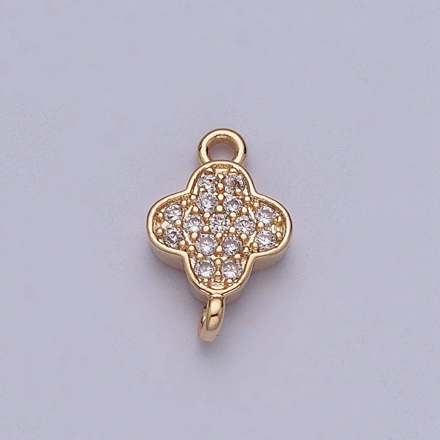 Tiny Gold Four-Leaf Floral Charm Connector Micro Pave CZ for Bracelet Necklace Flower Florette Jewelry Finding | G-881